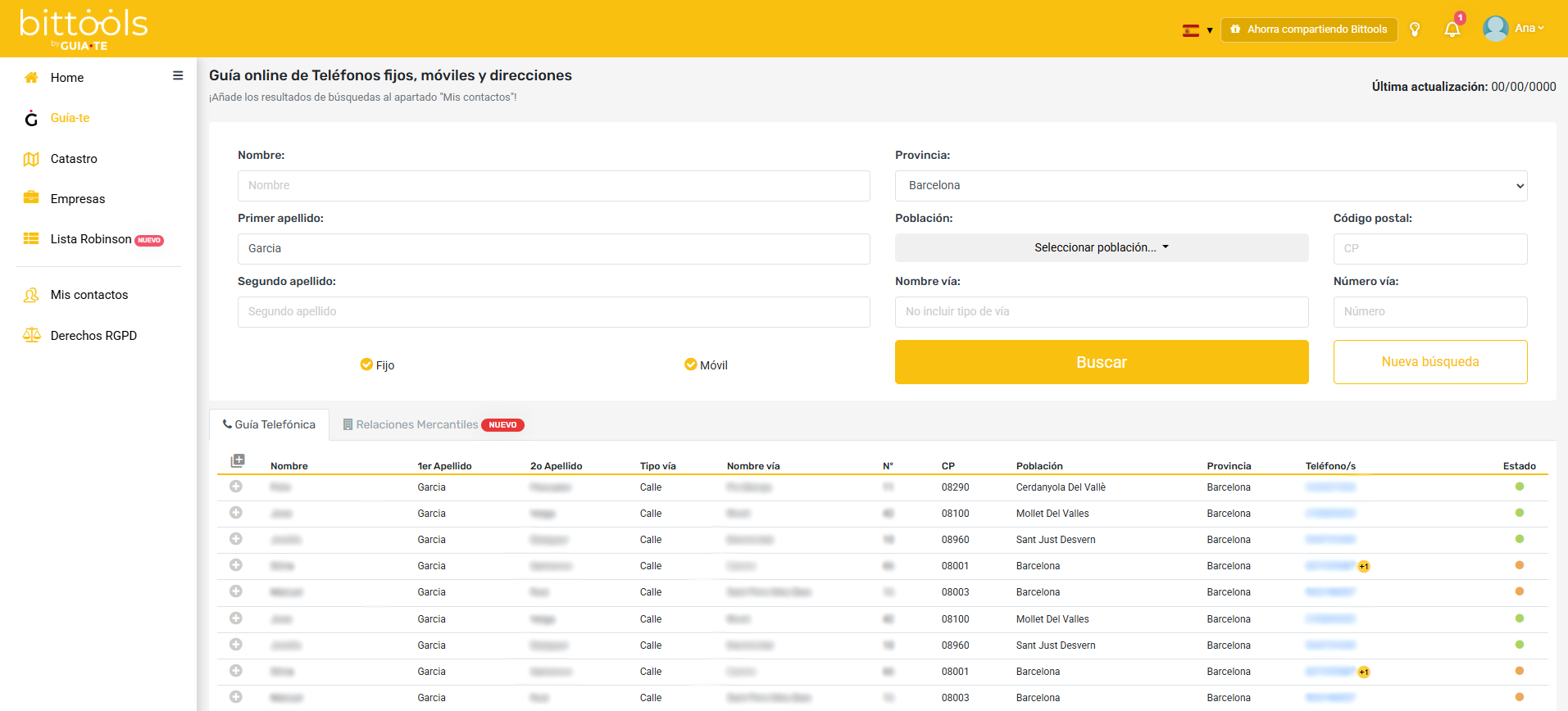 Plataforma Bittools para consulta y gestión de información de contacto